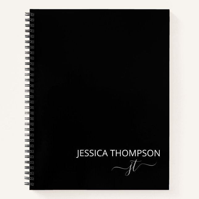 Carnet Monogramme moderne noir blanc customisé Nom  (Devant)