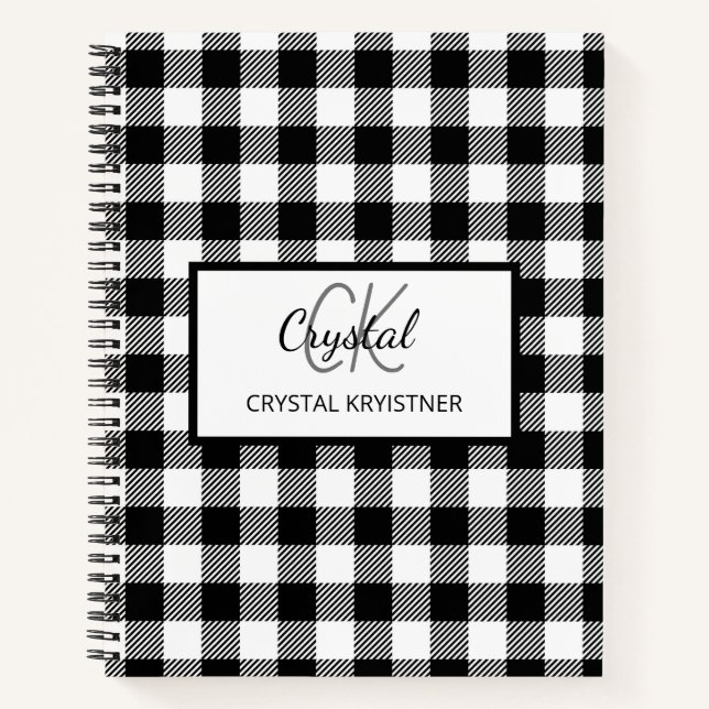 Carnet Monogramme moderne noir et blanc Plat (Devant)