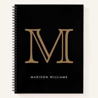 Carnet Monogramme moderne noir et or initial