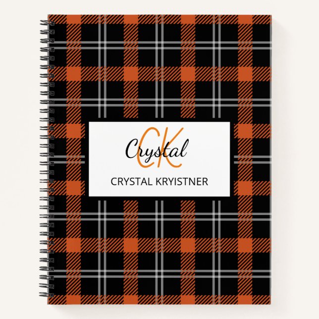 Carnet Monogramme moderne Orange Plat automne (Devant)