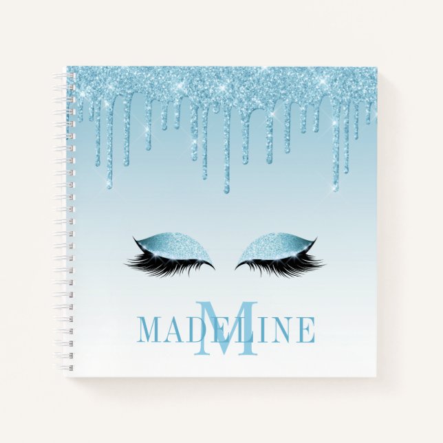 Carnet Monogramme moderne Parties scintillant bleue moder (Devant)