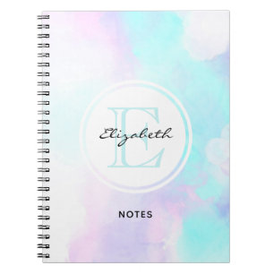 Carnet Monogramme moderne Pastel Blue & Purple Aquarelle