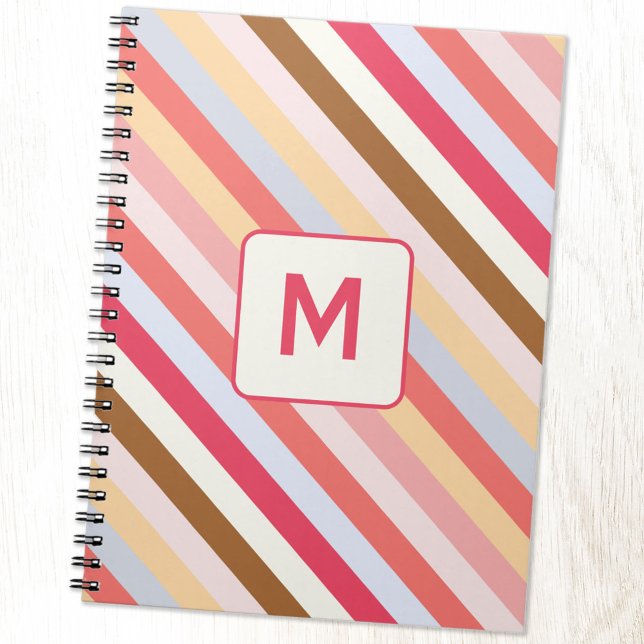 Carnet Monogramme moderne première diagonale bonbons band (Modern muted diagonal candy stripe monogram initial personalized notebook)
