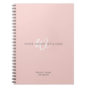 Carnet Monogramme Moderne Rose Pâle Blanc Script