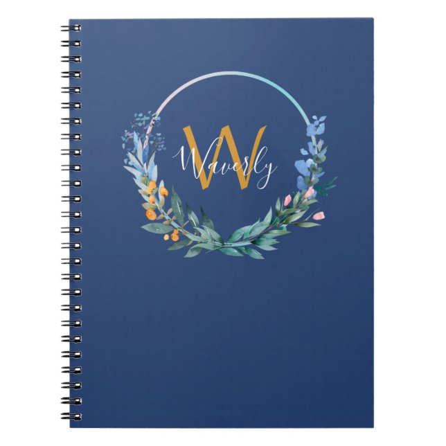 Carnet Monogramme moderne Script bleu (Devant)