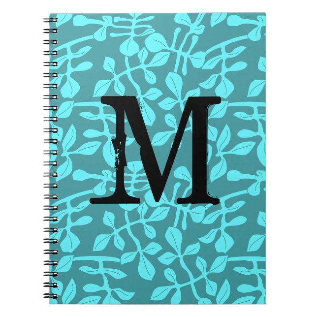 Carnet Monogramme moderne sur Feuilles aqua stylisés (Devant)