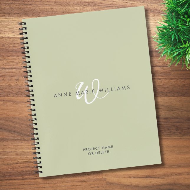 Carnet Monogramme Moderne Vert Sauge Blanc Script (Créateur téléchargé)