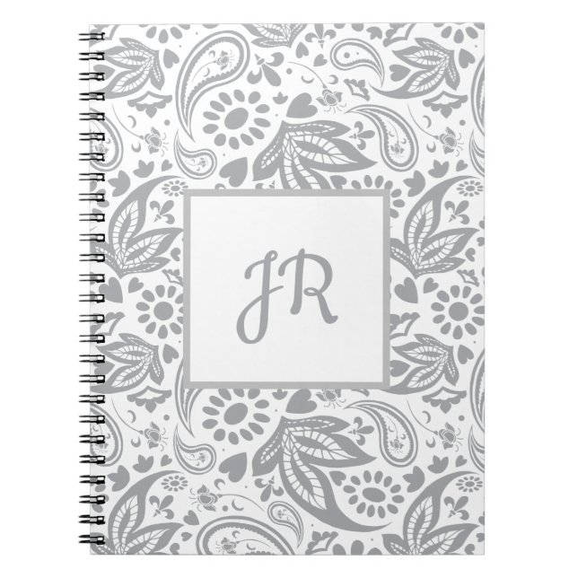 Carnet Monogramme Motif blanc gris chic (Devant)