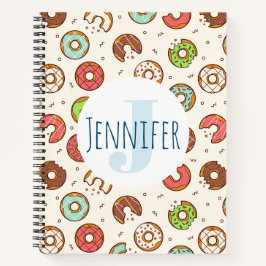 Carnet Monogramme Motif de Donut coloré de style rétro