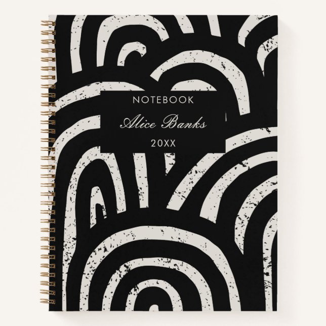 Carnet Monogramme Motif et script d'arche noire moderne (Devant)