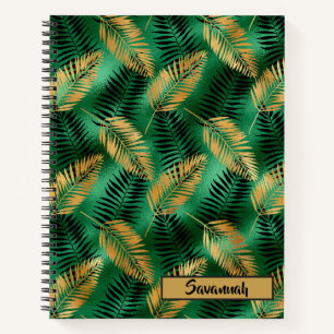 Carnet Monogramme Motif Feuille vert et or