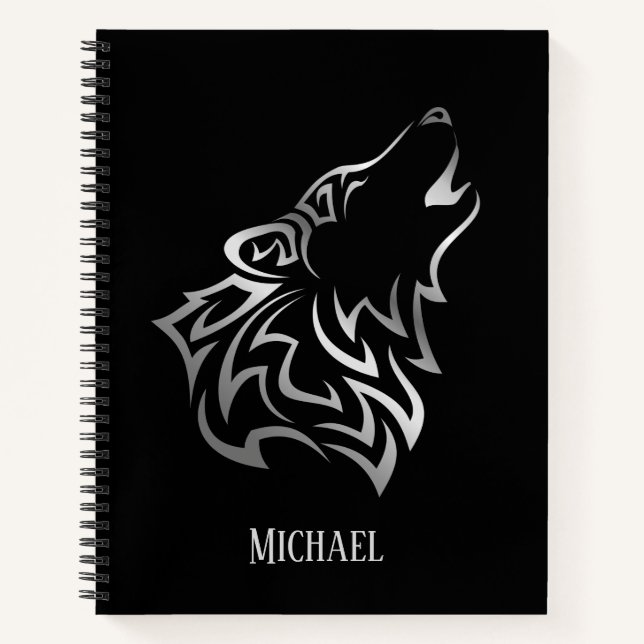 Carnet Monogramme noir argenté hurlant Wolf (Devant)