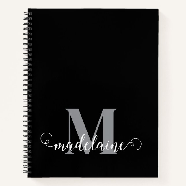 Carnet Monogramme noir blanc argent personnel (Devant)