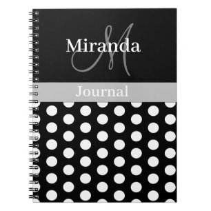 Carnet Monogramme noir blanc gris foncé Polka point