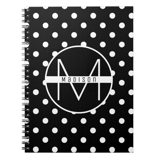 Carnet Monogramme | Noir et blanc Cute Polka Dot Motif (Devant)