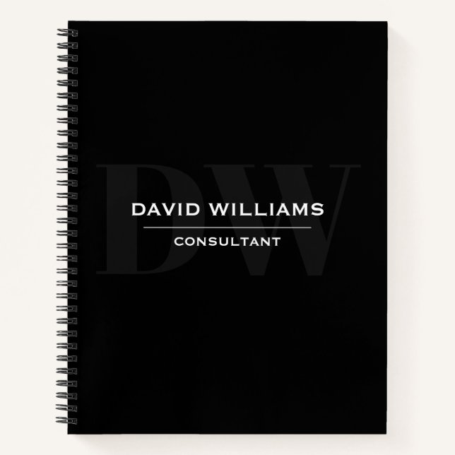Carnet Monogramme noir et blanc professionnel minimal (Devant)