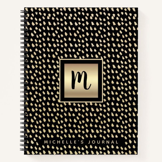 Carnet Monogramme noir feuille d'or audacieux script mode (Devant)