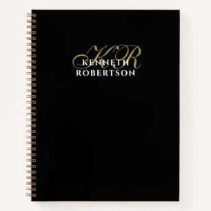 Carnet Monogramme noir Or Blanc Minimaliste Élégant Homme