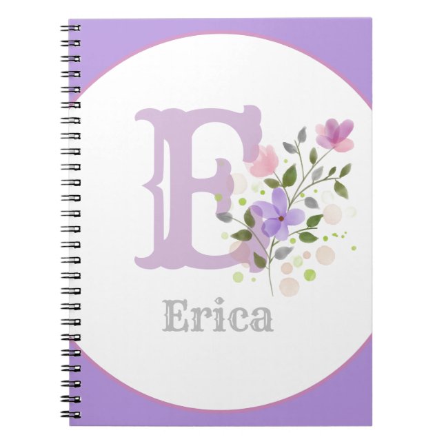 Carnet Monogramme & Nom avec Fleurs (Devant)