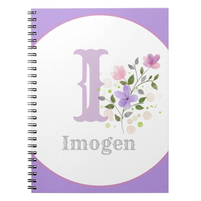 Carnet Monogramme & nom avec fleurs (Devant)