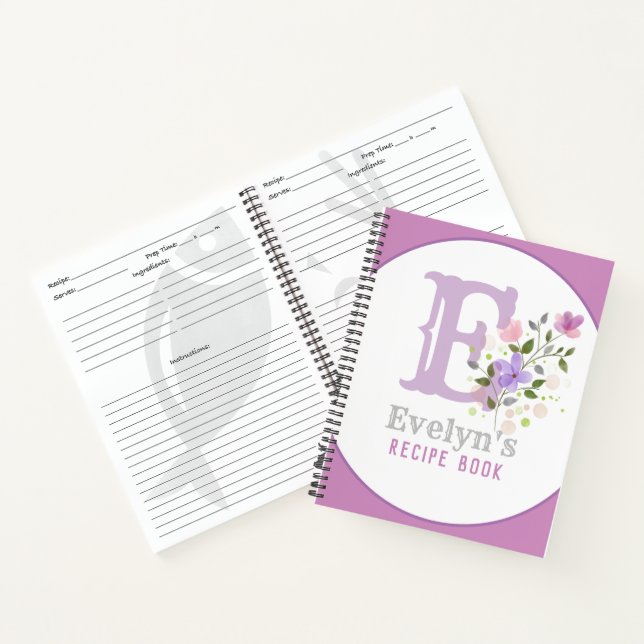 Carnet Monogramme & nom avec fleurs (Intérieur)