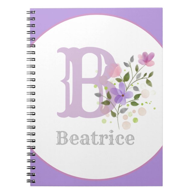 Carnet Monogramme & Nom avec Fleurs (Devant)