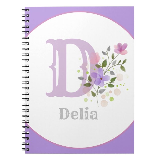 Carnet Monogramme & nom avec fleurs (Devant)