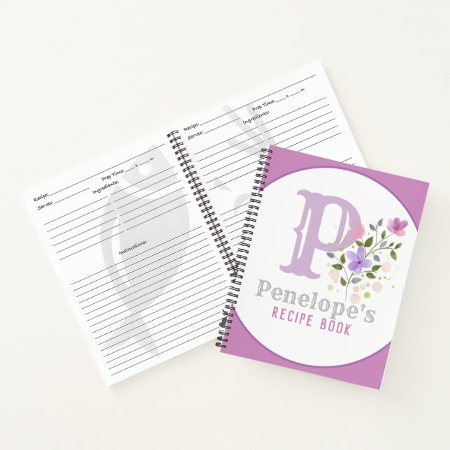 Carnet Monogramme & nom avec fleurs (Intérieur)
