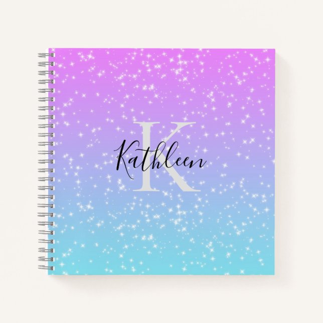 Carnet Monogramme Nom initial Pink Blue Sparkle Girl (Devant)