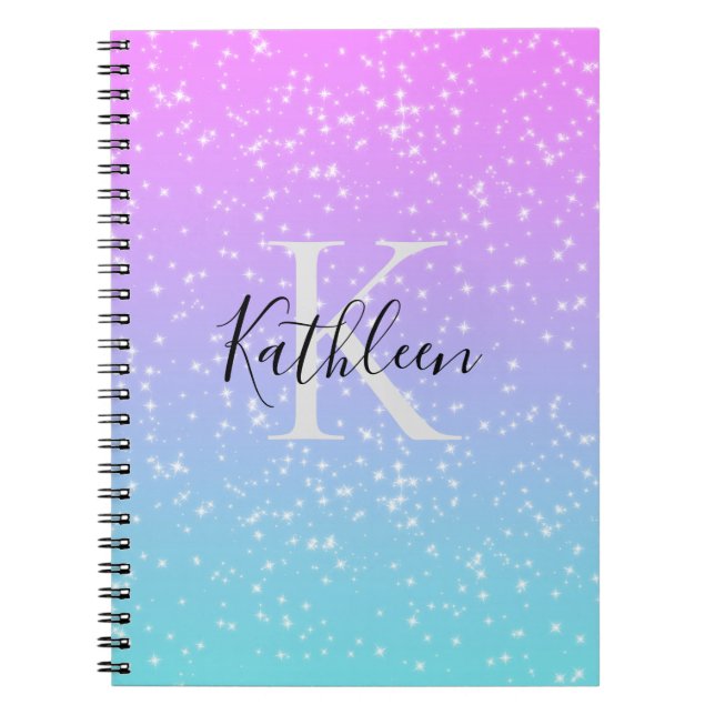 Carnet Monogramme Nom initial Pink Blue Sparkle Girl (Devant)