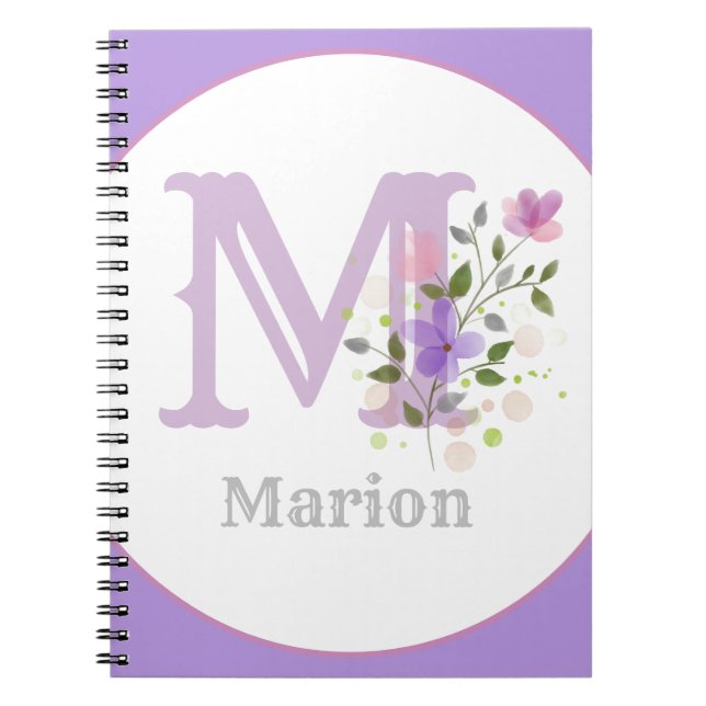 Carnet Monogramme & Nom Marion avec Fleurs (Devant)