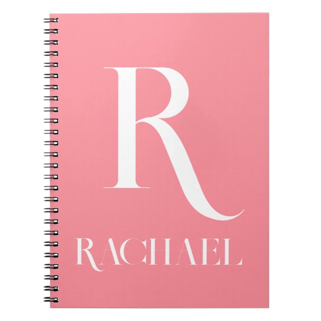 Carnet Monogramme Nom Moderne Design Rose (Devant)