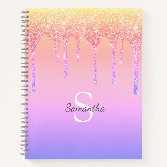 Carnet Monogramme Nom Paillettes Arc-en-ciel Chic (Devant)