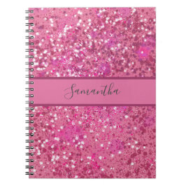 Carnet Monogramme Nom Parties scintillant rose chaud étin