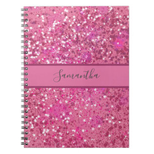 Carnet Monogramme Nom Parties scintillant rose chaud étin