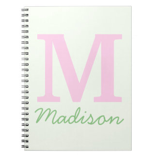 Carnet Monogramme Nom personnalisé initial Pink Green