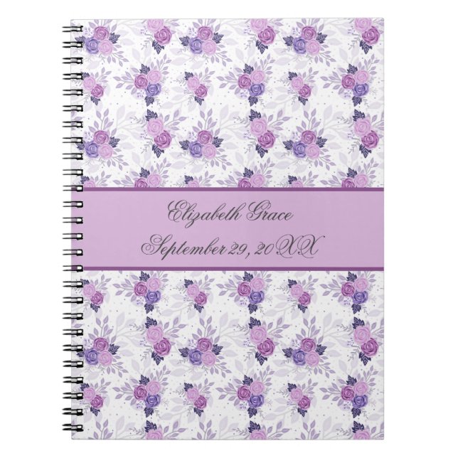 Carnet Monogramme Nom Purple Rose Floral Nouveau bébé (Devant)
