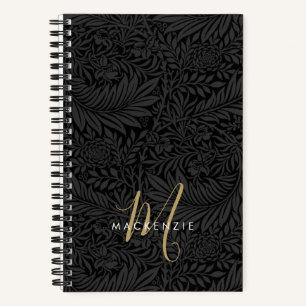 Carnet Monogramme Or Élégant Motif Floral Noir