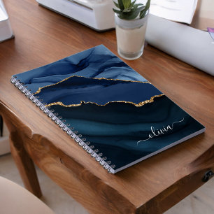 Carnet Monogramme Or en Gêode d'Agate Bleu Marine