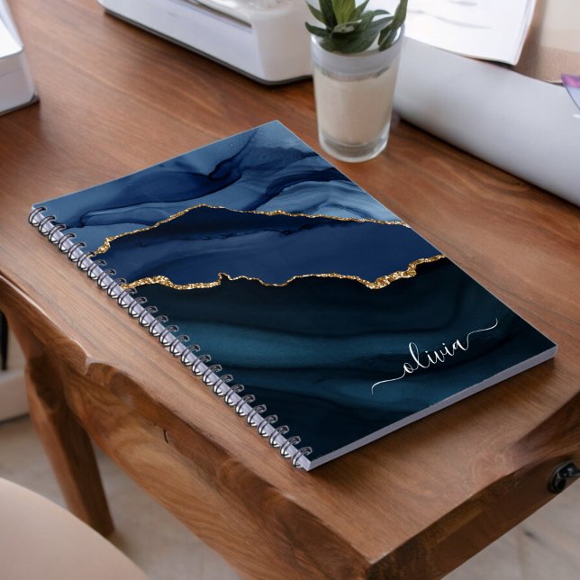 Carnet Monogramme Or en Gêode d'Agate Bleu Marine (Créateur téléchargé)