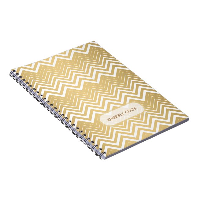 Carnet Monogramme Or Et Blanc Zigzag Chevron (Côté Droit)