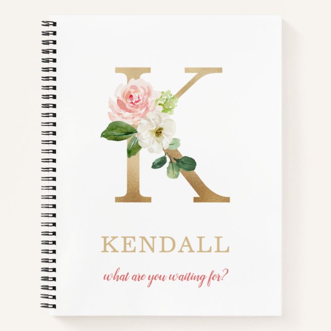 Carnet Monogramme Or Lettre K | Devise ou citation floral (Devant)