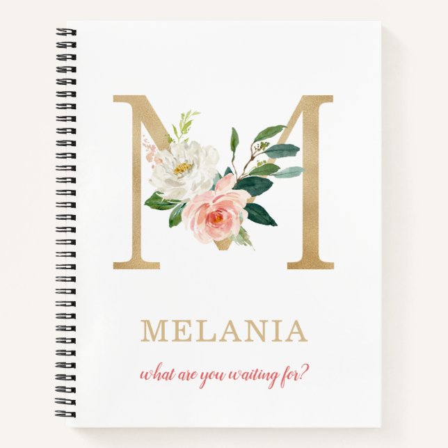 Carnet Monogramme Or Lettre M | Devise ou citation floral (Devant)