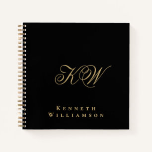 Carnet Monogramme Or Noir Minimaliste Élégant Hommes Pers