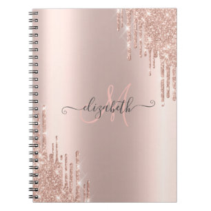 Carnet Monogramme Or Rose avec Gouttes de Paillettes Mode