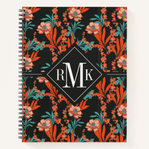 Carnet Monogramme Orange Abstrait motif floral
