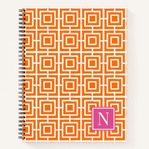 Carnet Monogramme Orange Rose Chaud Treillis Carré Prépa