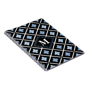 Carnet Monogramme Oriental Motif Sakura bleu