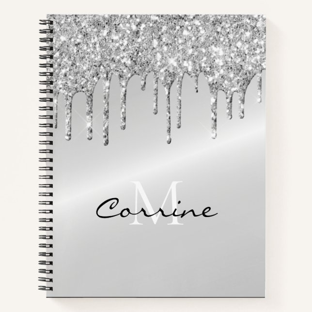 Carnet Monogramme Parties scintillant à goutte d'argent P (Devant)