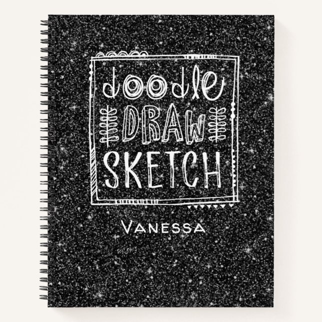 Carnet Monogramme - Parties scintillant noire - Squelette (Devant)